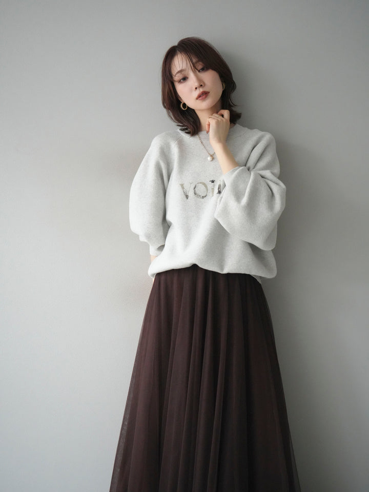 [予約]スウェットライクビーズロゴ刺繍ニットプルオーバー/oatmeal