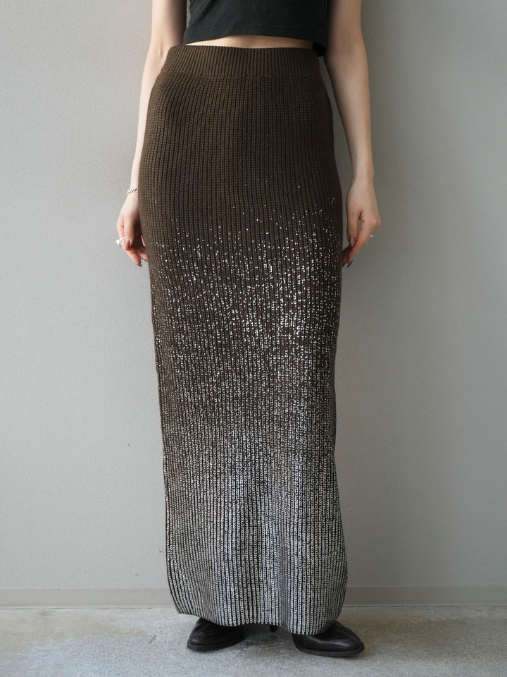 [予約]箔プリントニットタイトスカート/coffeebrown