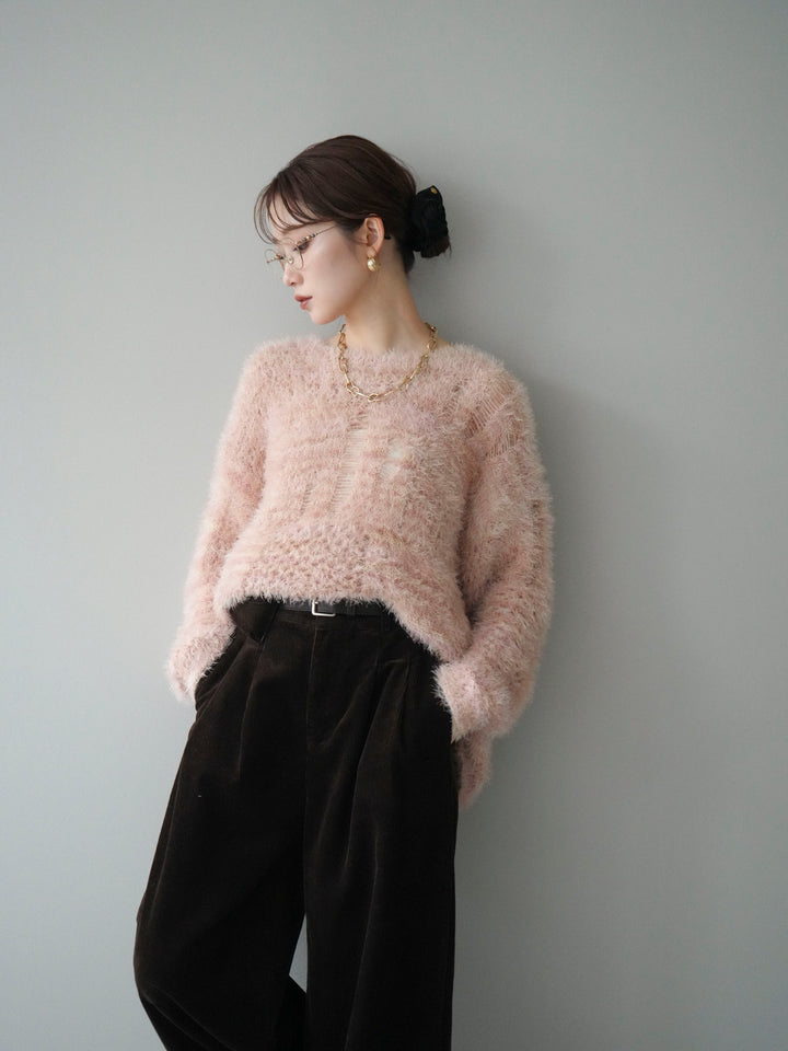 [予約]ミックスシャギールーズニットプルオーバー/pink