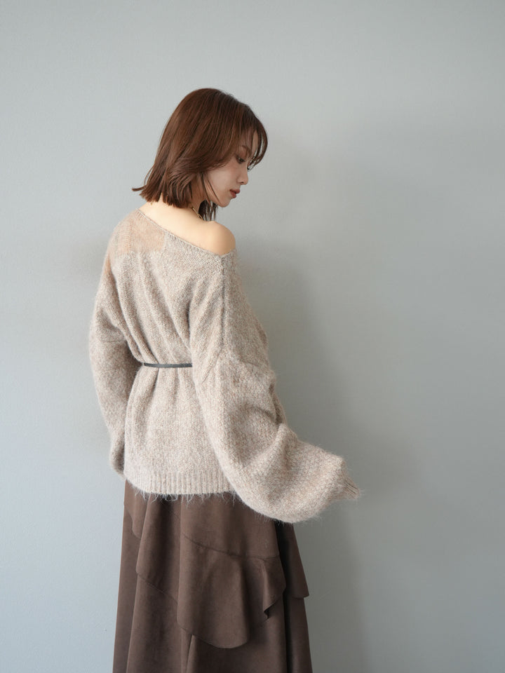 [SET]ネック透かし編みニットプルオーバー+選べるアクセセット(2set)