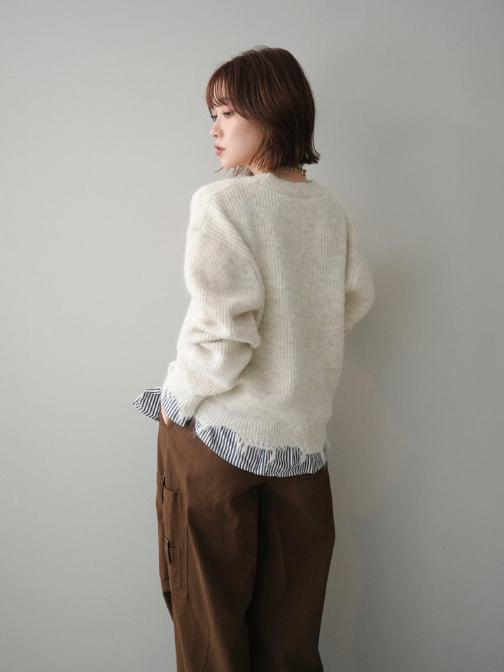 [SET]裾シャツレイヤードダメージニットプルオーバー+裾シャツレイヤードダメージニットプルオーバー(2set)