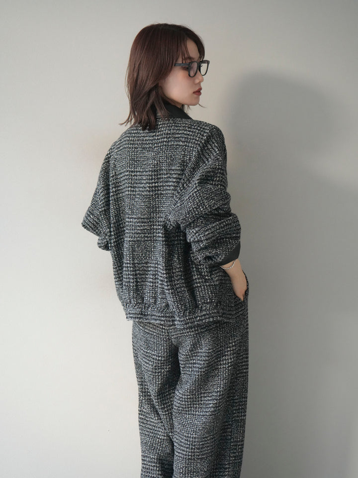 [予約]レザー襟ミックスツイードジャケット/black