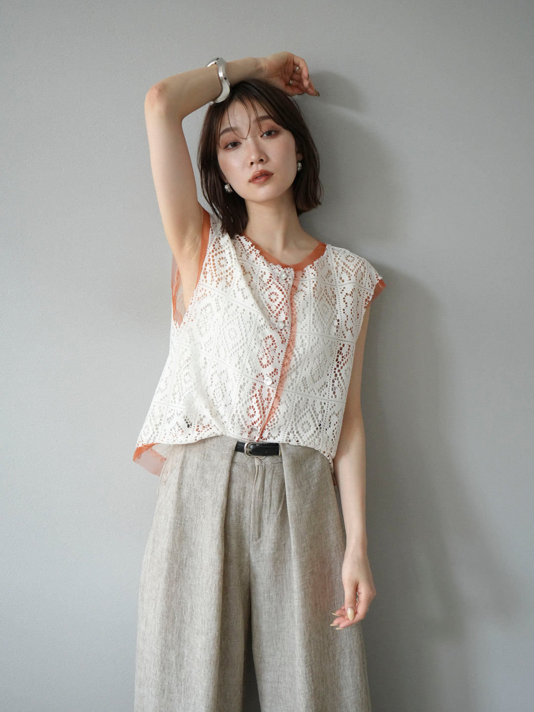 [予約]ブロックレースベスト/アイボリー