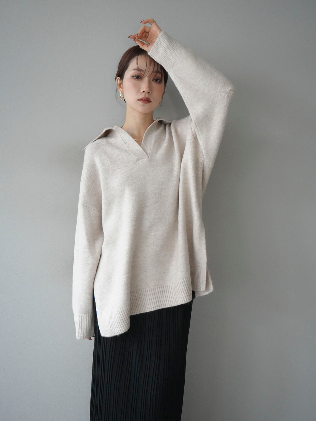 [予約]スキッパーオーバーニットプルオーバー/oatmeal