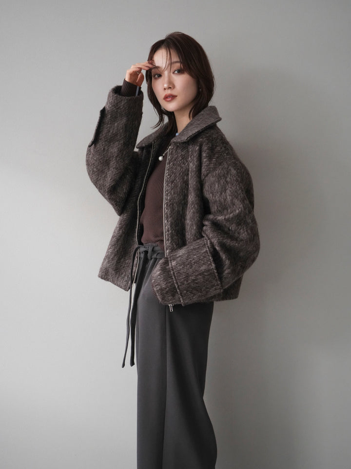 [予約]袖ビックループシャギージップブルゾン/brown