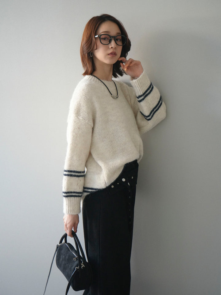[SET]クルーネックラインボーダーニットプルオーバー+選べるアクセセット(2set)
