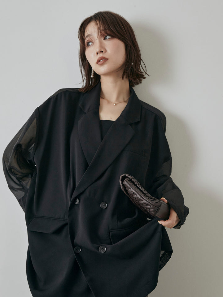 【預購】透視剪裁西裝外套/黑色