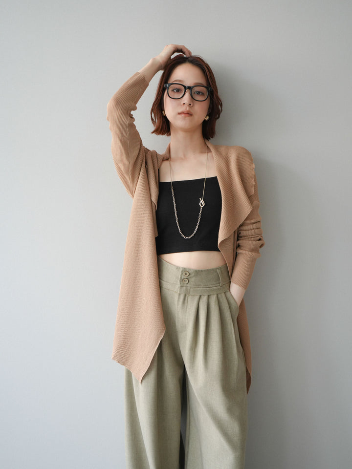 【預購】垂褶羅紋針織長裙 / 米色