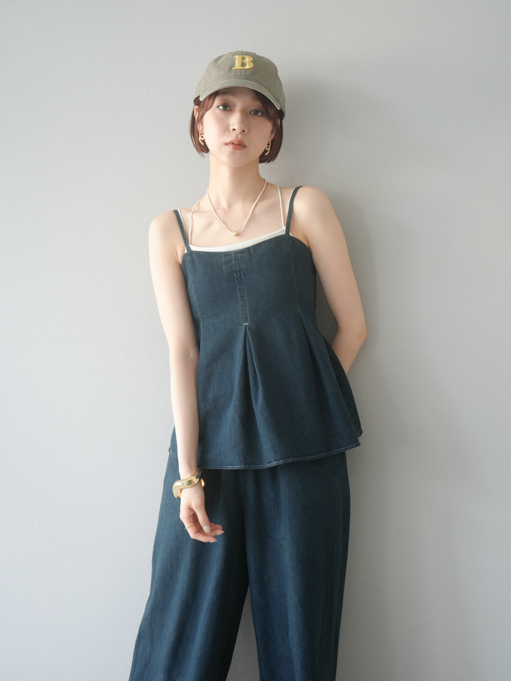 [SET]デニムタックフレアキャミソール＆イージーワイドパンツSET UP(2set)