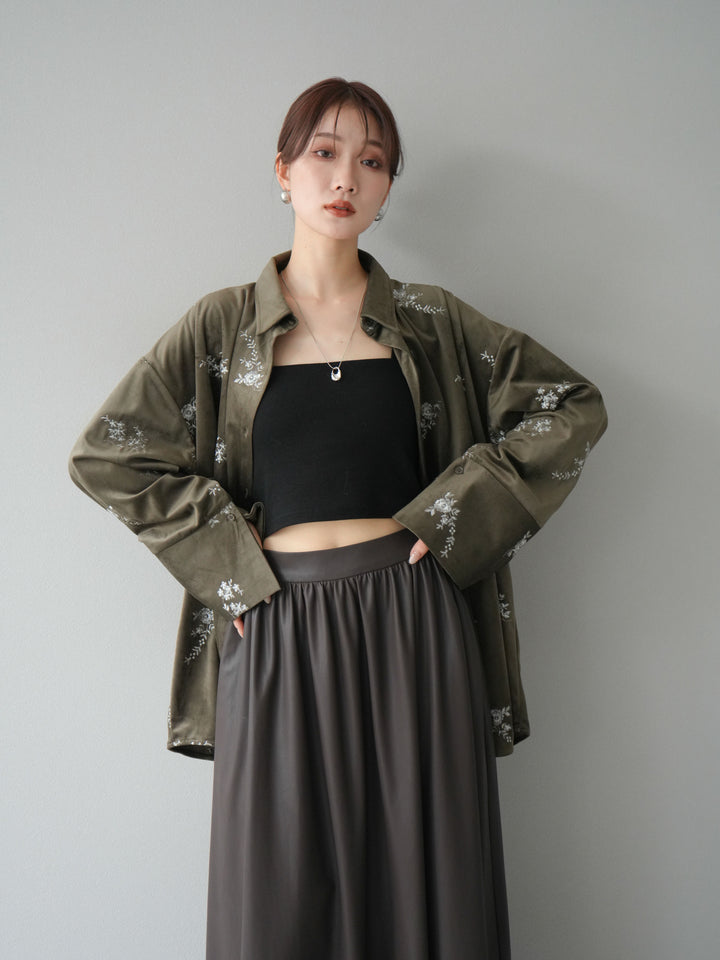 [予約]ベロアフラワーエンブロイダリーシャツ/ブラウン