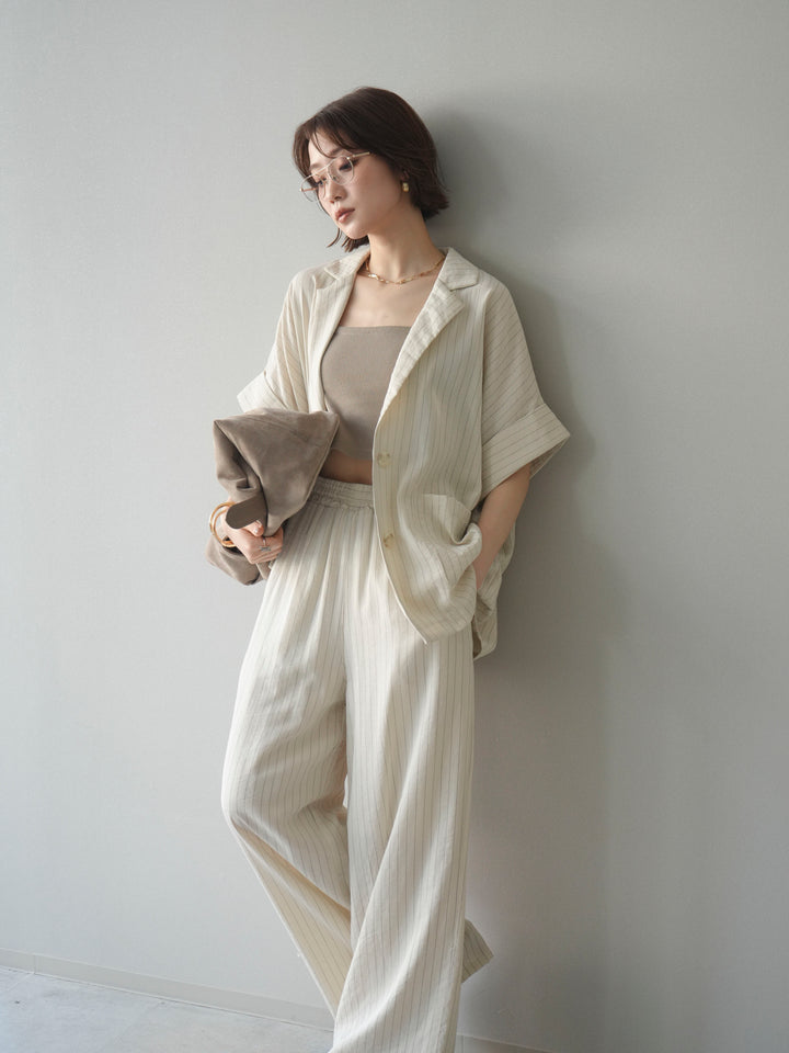 [SET]ストライプハーフスリーブオーバージャケット+ストライプリラックスワイドパンツ(2set)