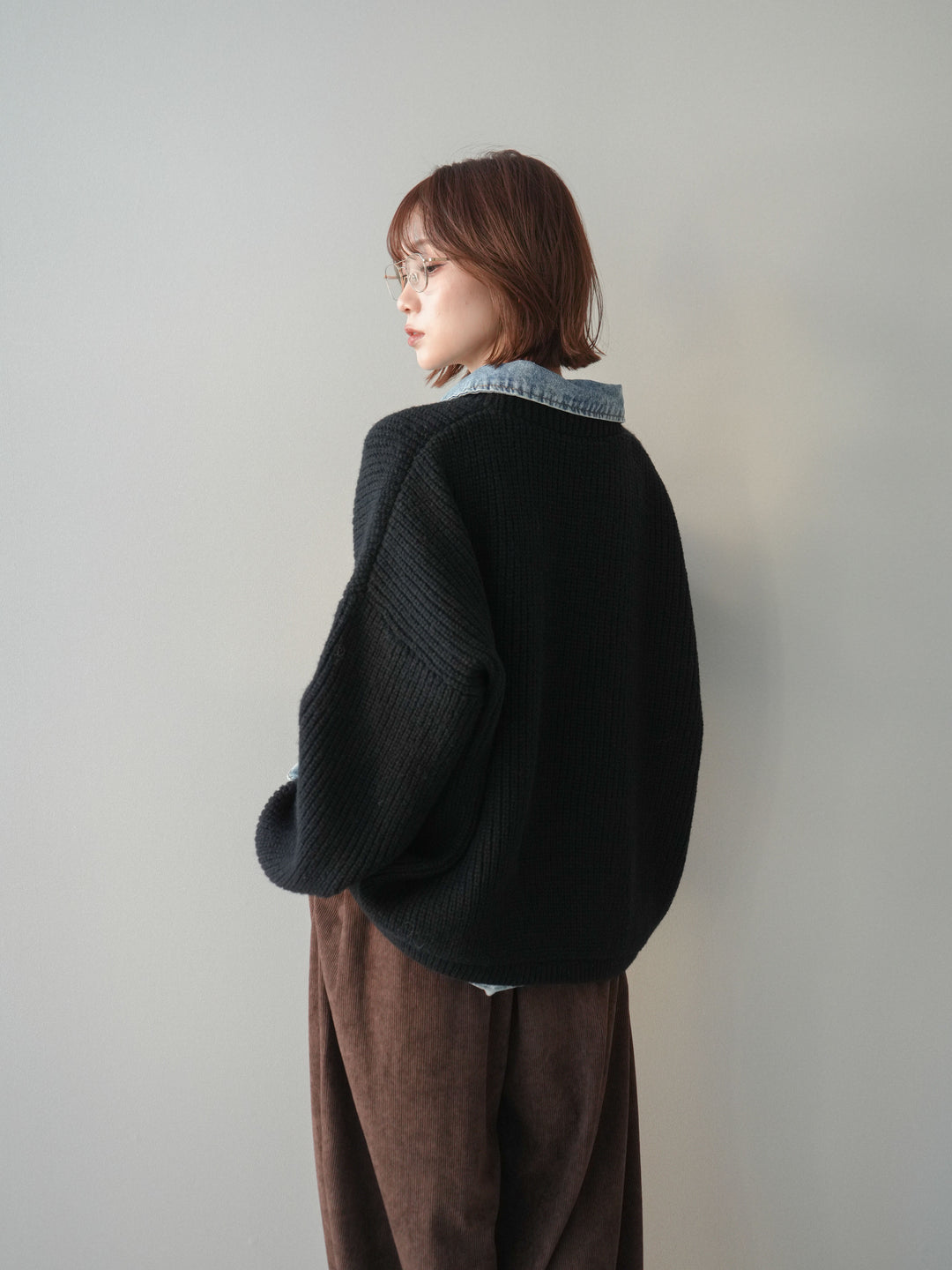 [SET]デニムドッキングオーバーニットジャケット+コーデュロイサイドタックコクーンパンツ(2set)