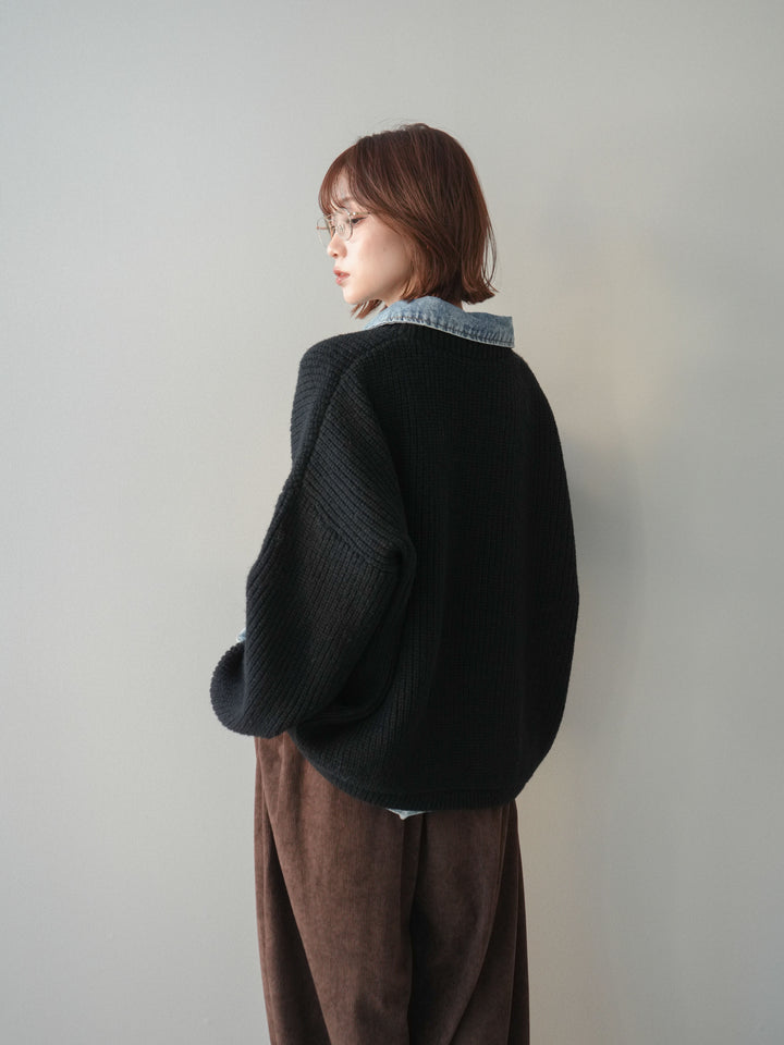 [SET]デニムドッキングオーバーニットジャケット+コーデュロイサイドタックコクーンパンツ(2set)