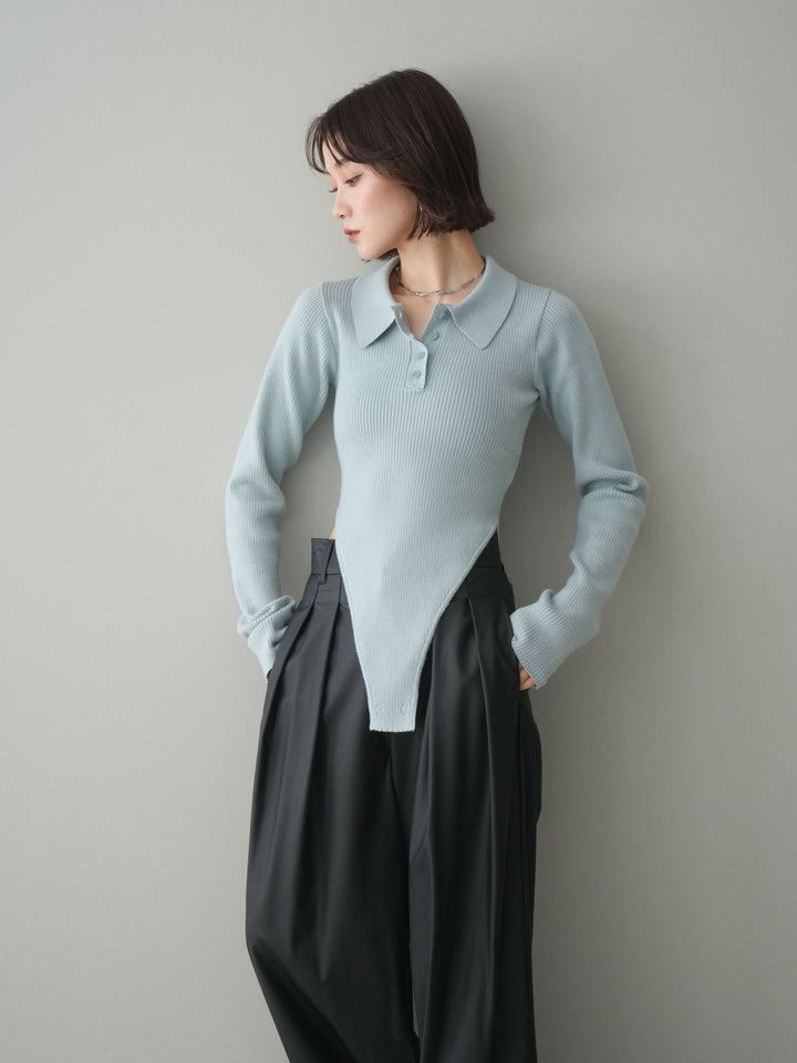 [予約]リブポロニットボディスーツ/blue