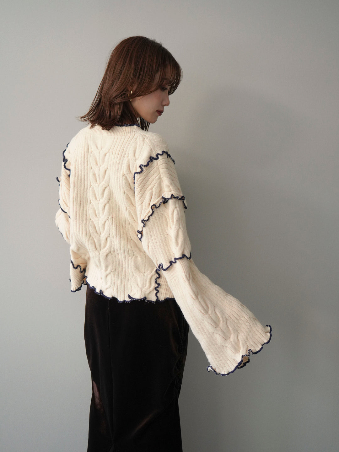 [SET]フロントリボン配色メローニットカーディガン+選べるアクセセット(2set)