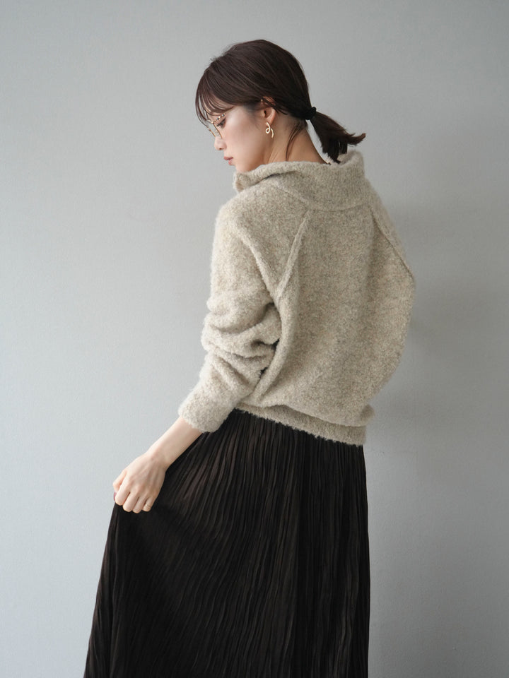 [予約]スタンドジップMIXブークレニットプルオーバー/beige