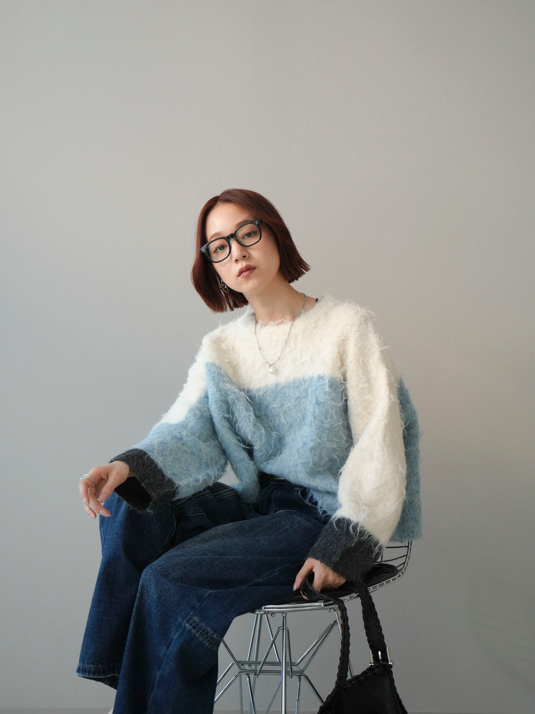 [予約]バイカラーモヘアタッチニットプルオーバー/ivory