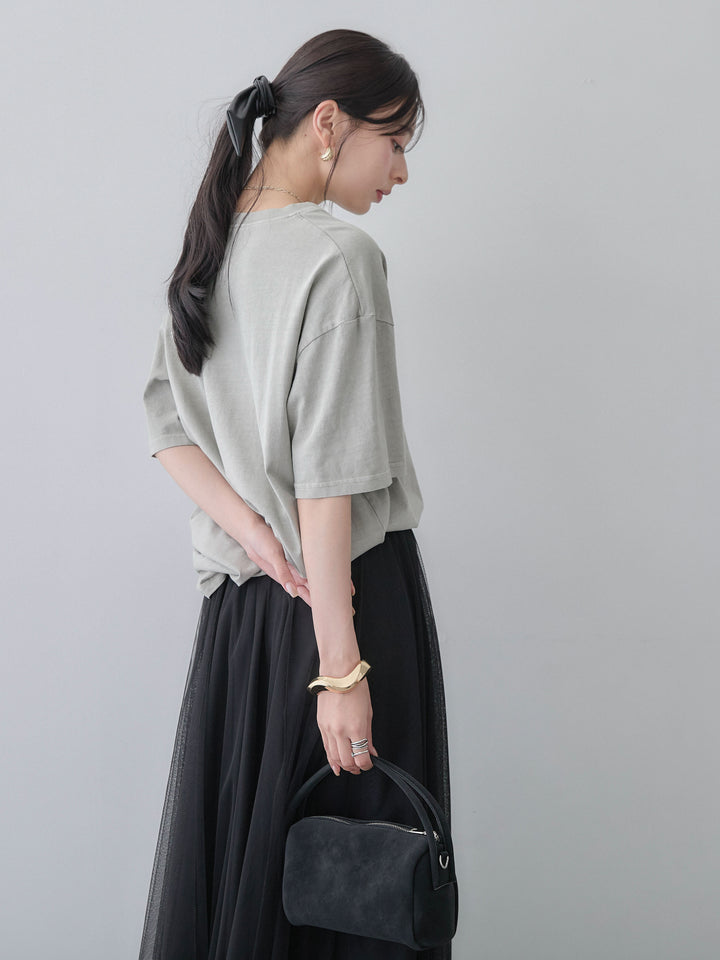 【套裝】復古印花寬鬆T卹+薄紗蕾絲裙（兩件套）