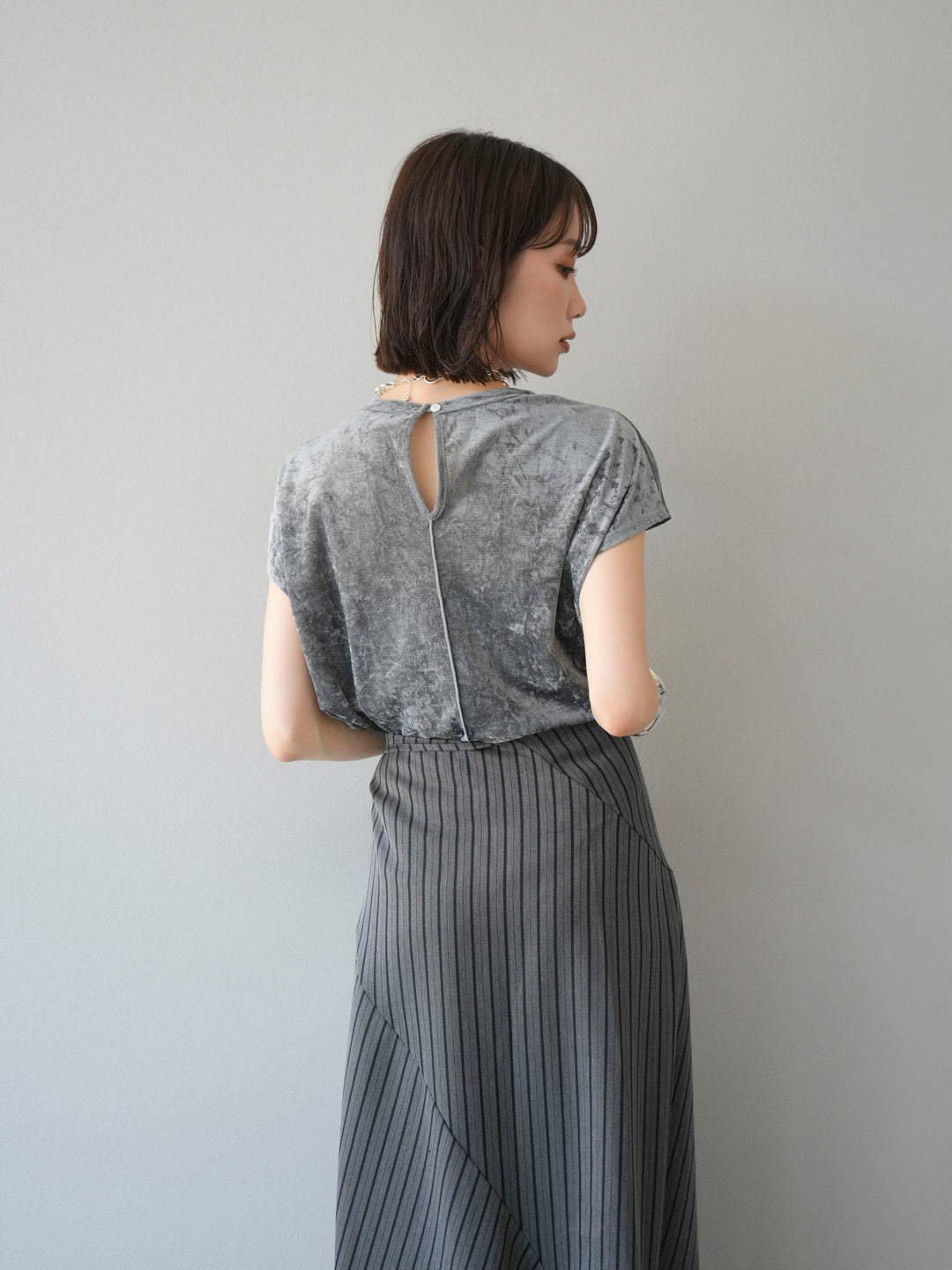 [SET]シアーベロアプルオーバー+サイド巻きツイルスカート(2set)