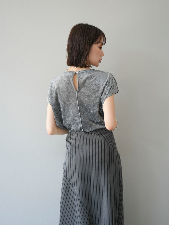 [SET]シアーベロアプルオーバー+サイド巻きツイルスカート(2set)