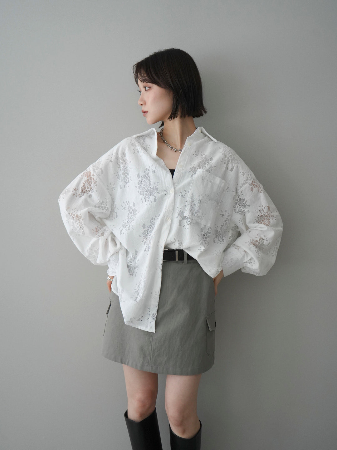 [SET]ジャガードレースオーバーシャツ+選べるアクセセット(2set)