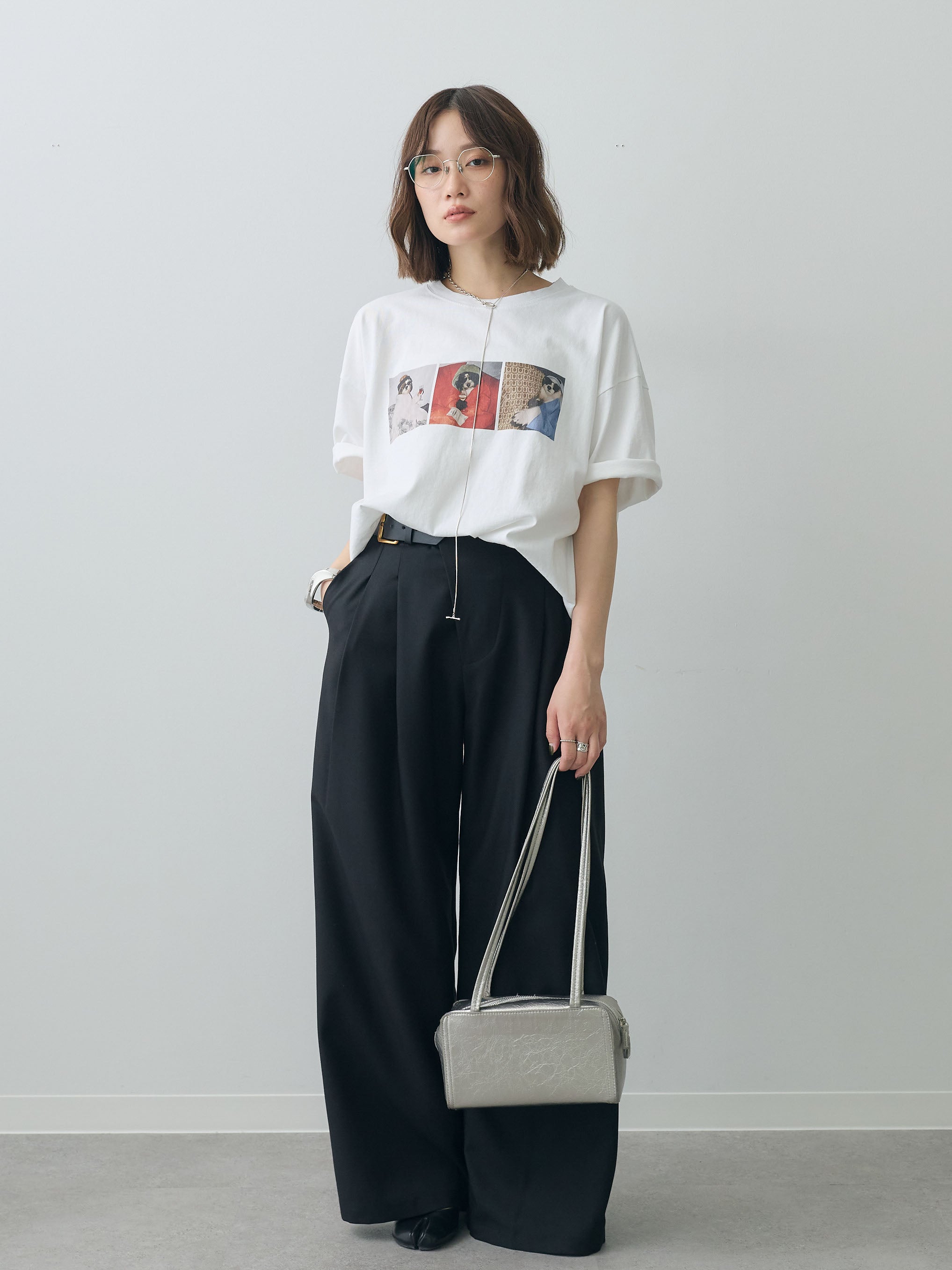 SET]スリードッグフォトボックスTEE+アシンメトリーベルトタックワイド