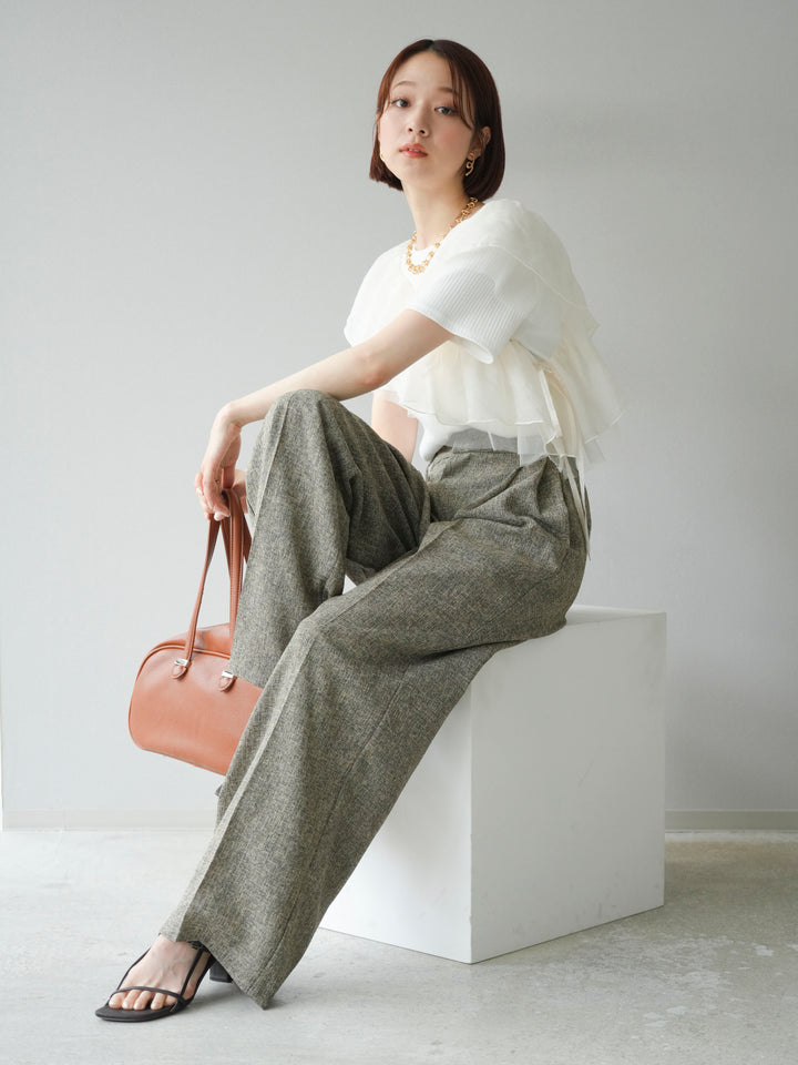 [予約]アシメフリルドッキングカットソー/オフホワイト