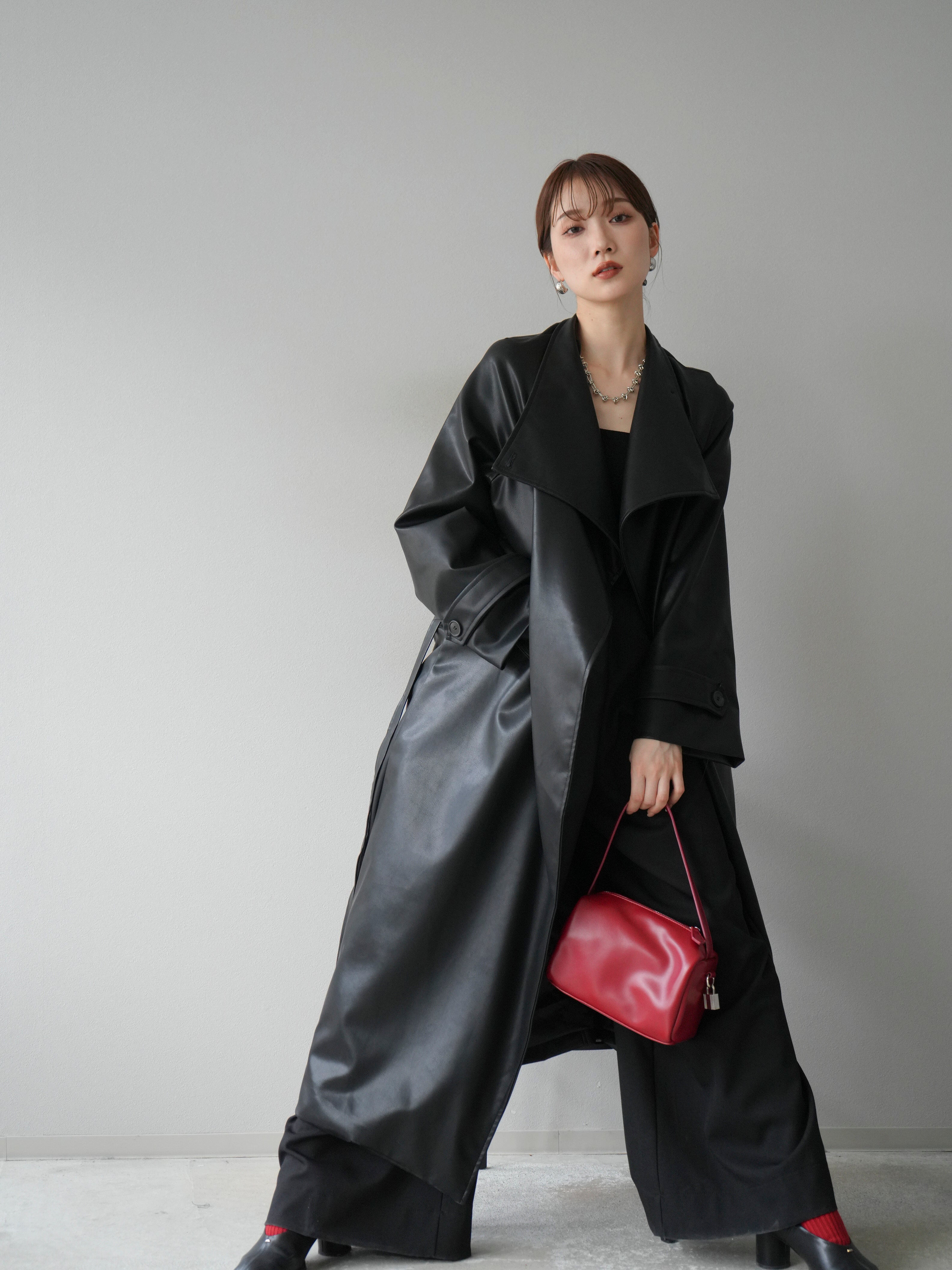 予約]BIGカラーレザーロングコート/ブラック – Lumier