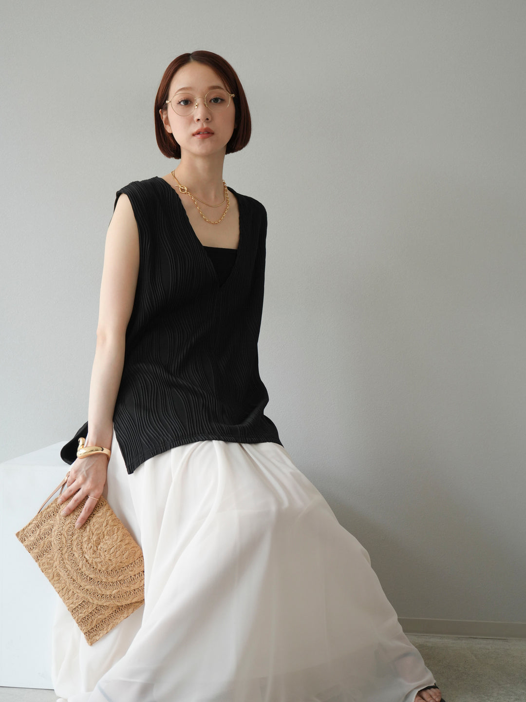 [SET]ウェーブパイピングVネックベスト+選べるアクセセット(2set)