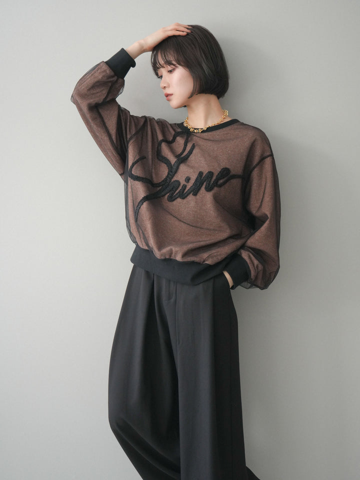 [予約]チュールレイヤードロゴスエットプルオーバー/brown