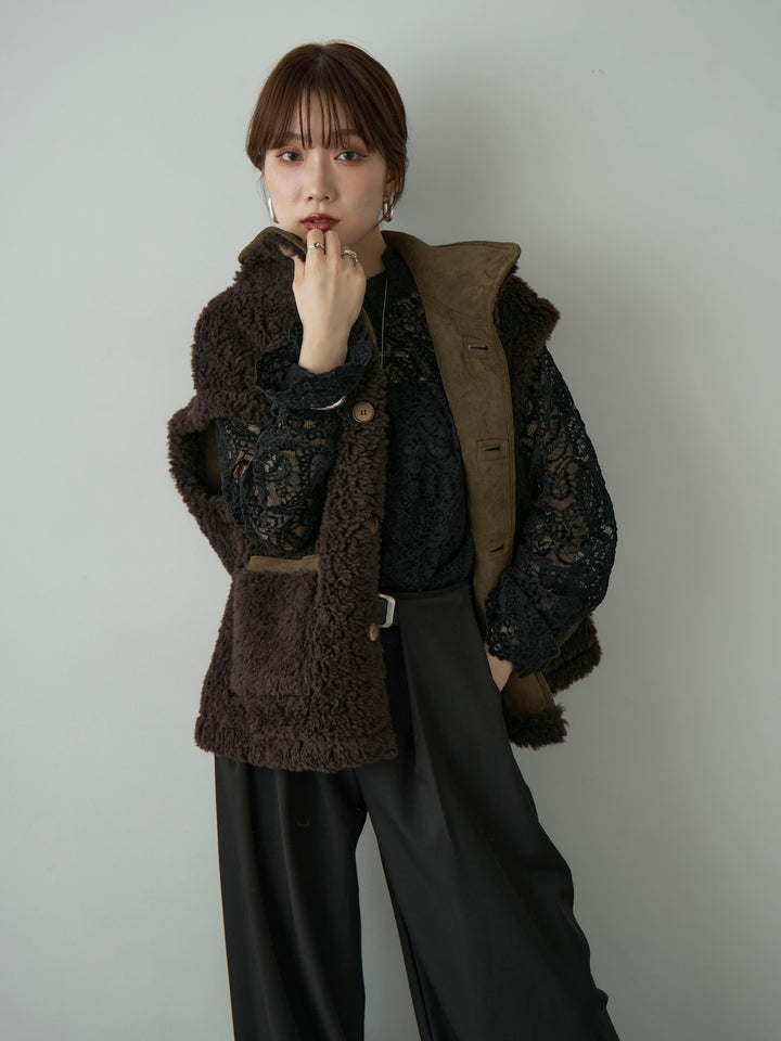 [予約]リバーシブルムートンライクオーバーベスト/khaki