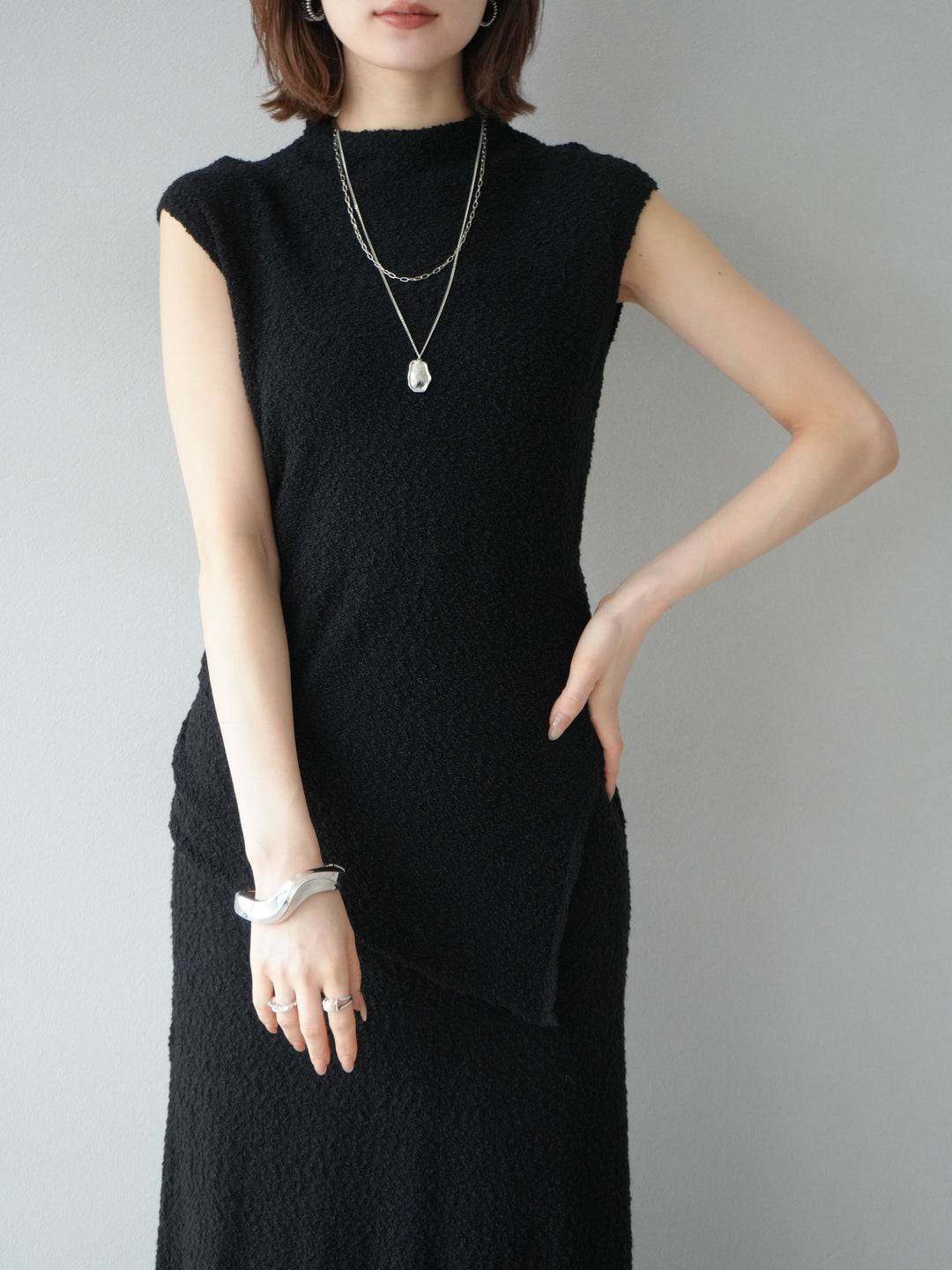 [予約]ブークレアシメニットノースリーブトップス/ブラック