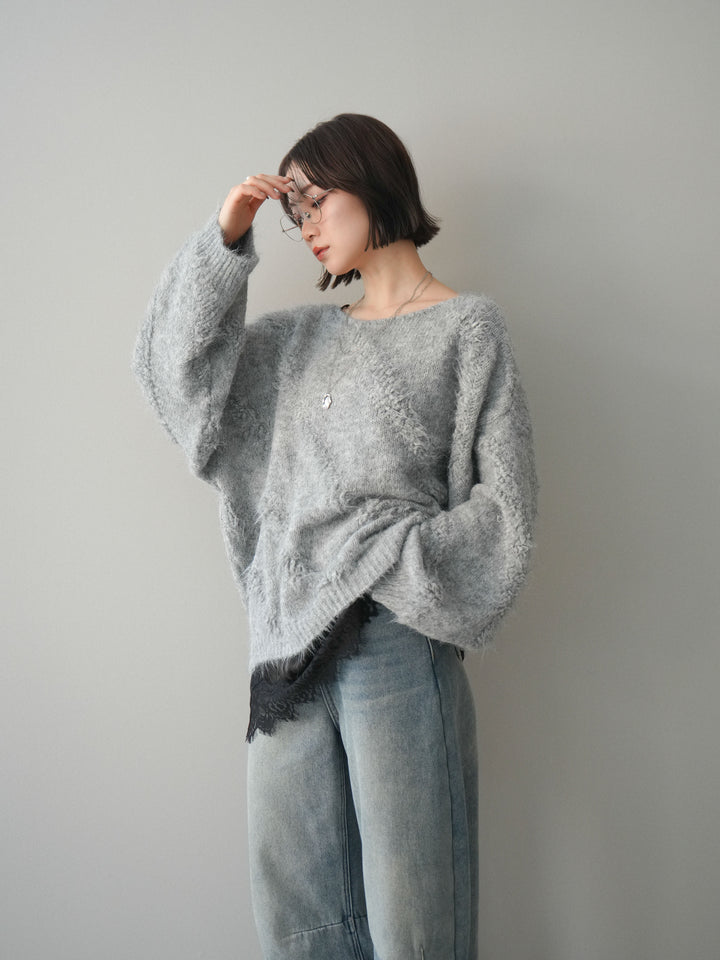 [予約]シャギーデザインニットプルオーバー/gray