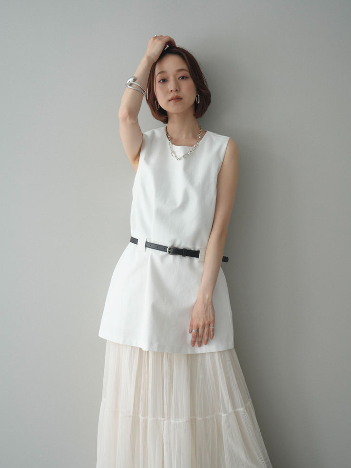 [予約]ベルト付リネンライクノースリチュニック/white