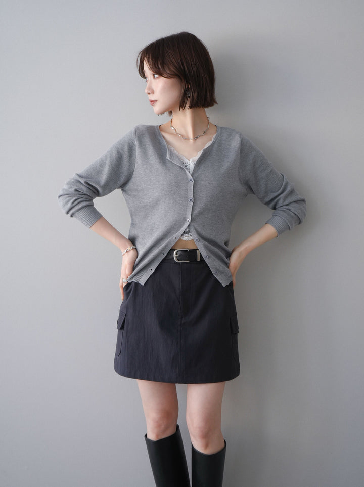 [予約]レースレイヤードニットカーディガン/gray