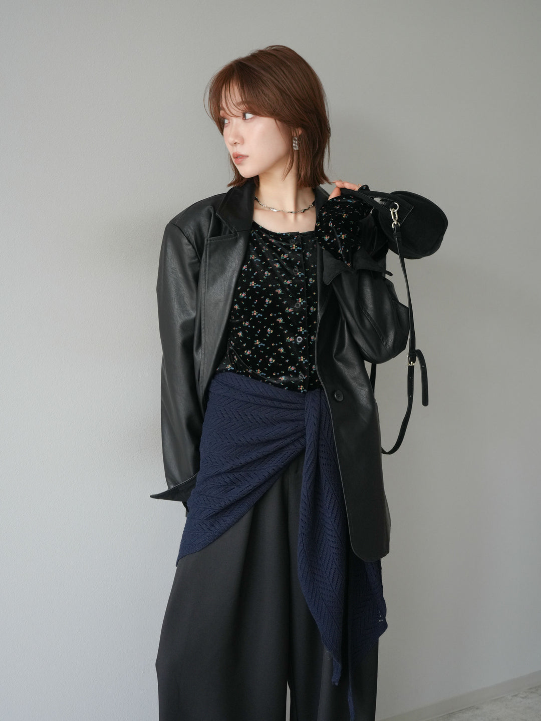 [予約]フェイクレザーテーラードジャケット/ブラック