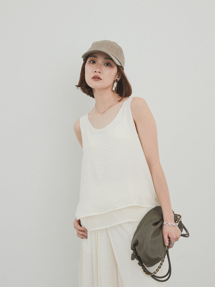 [予約]ワッシャーサテンシアーレイヤードタンクトップ/アイボリー