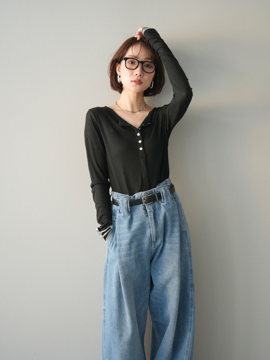 [予約]シアーリブバイカラーカーディガン/black