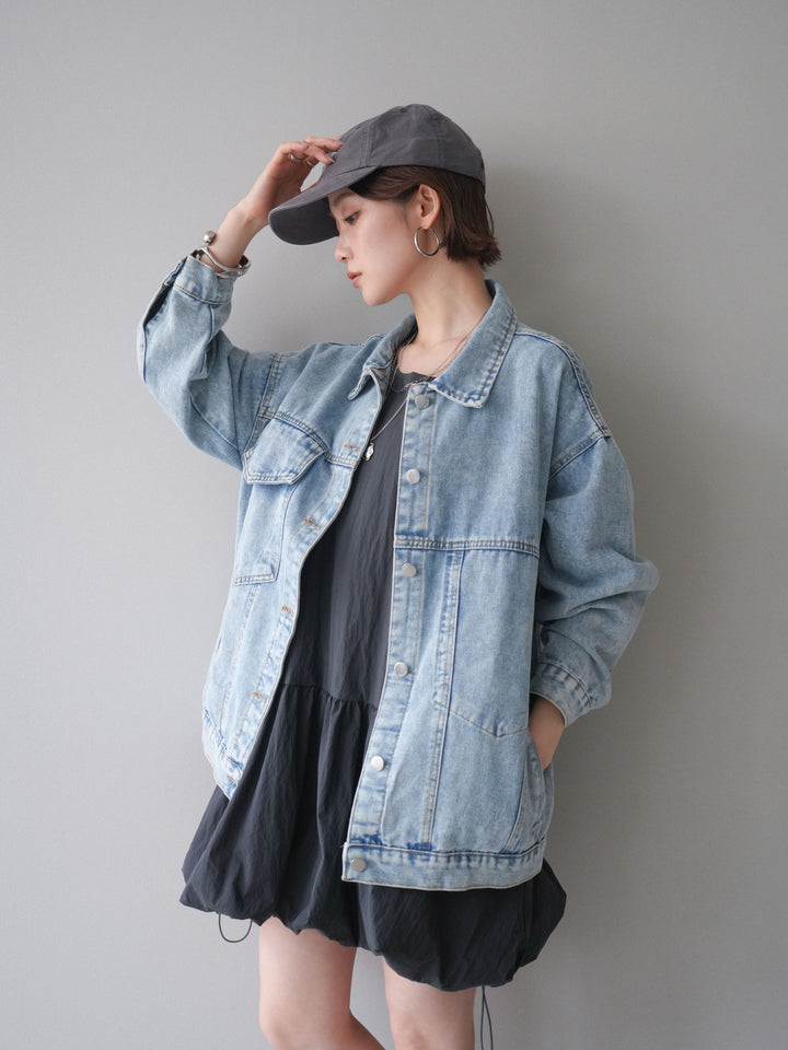 [予約]ドロストバルーンミニワンピース/charcoal