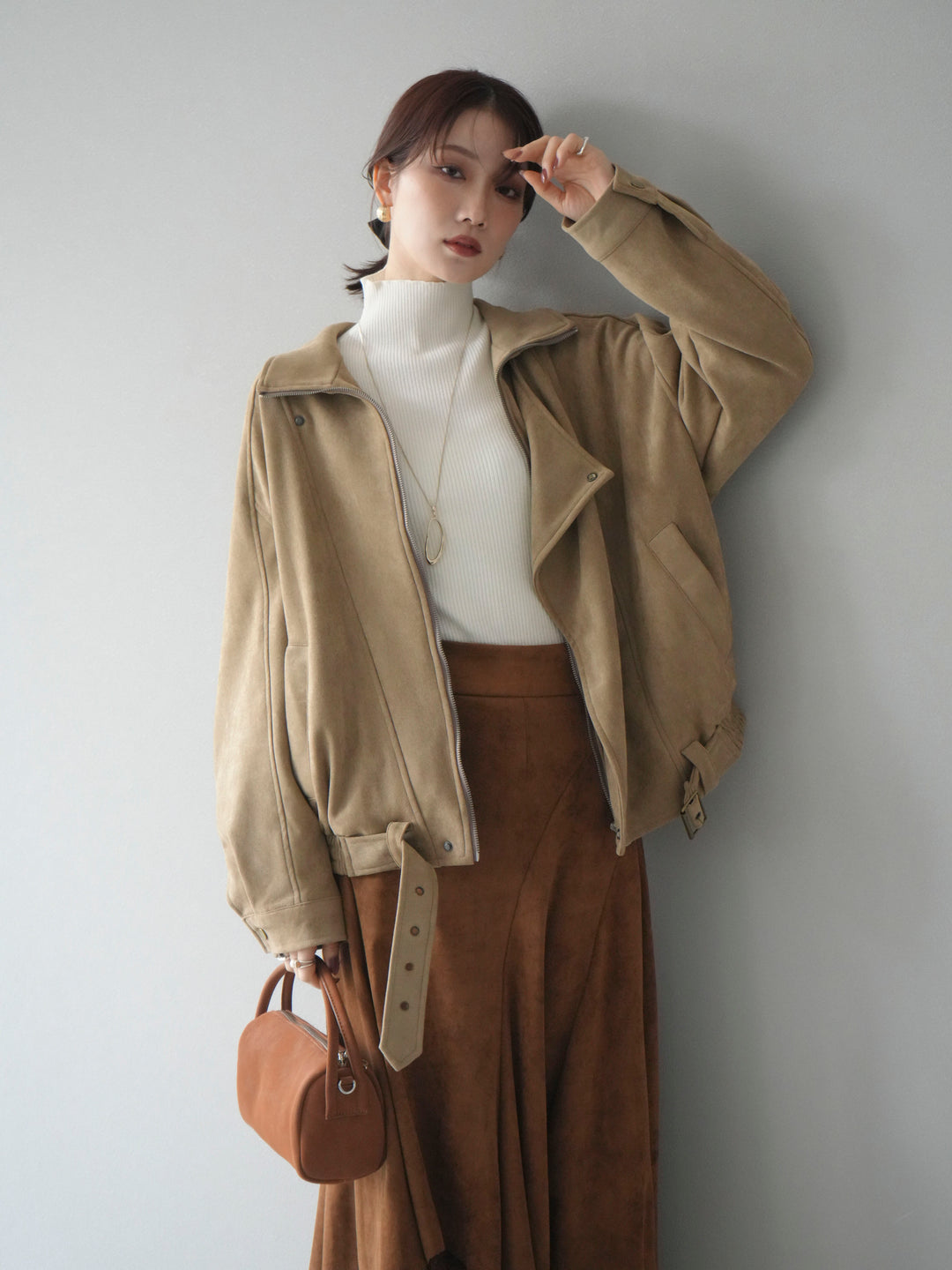 [予約]スエードライダースミドルジャケット/beige