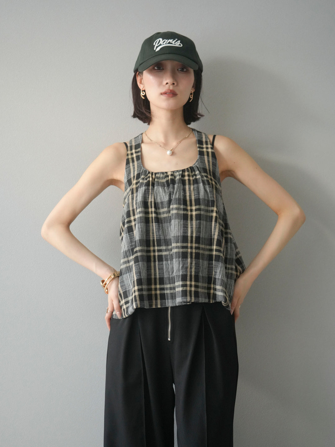 [予約]チェッククロスキャミプルオーバー/ブラック