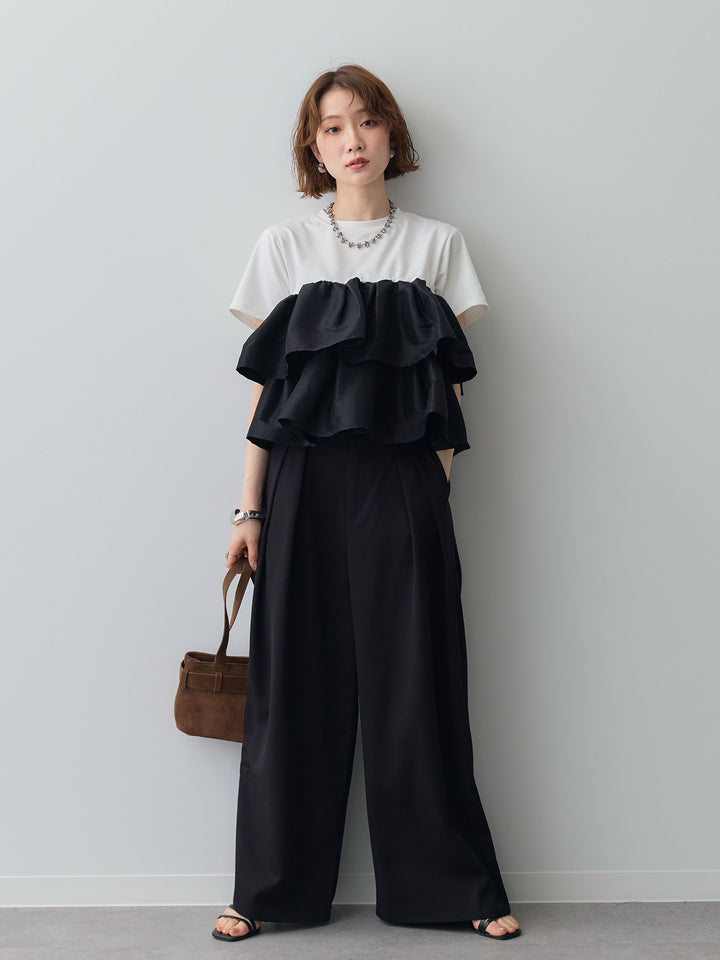 [SET]フリルティアードTEE+クレープデシンタックワイドパンツ(2set)