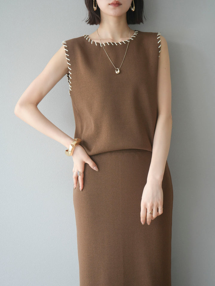 [予約]リネンタッチハンドステッチニットプルオーバー/モカ