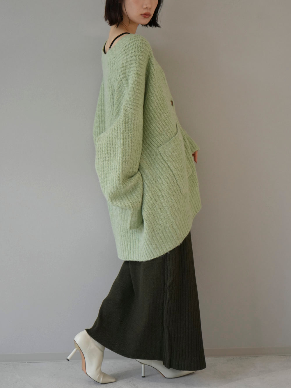 [Pre-order] Layered design ribbed knit skirt/green
