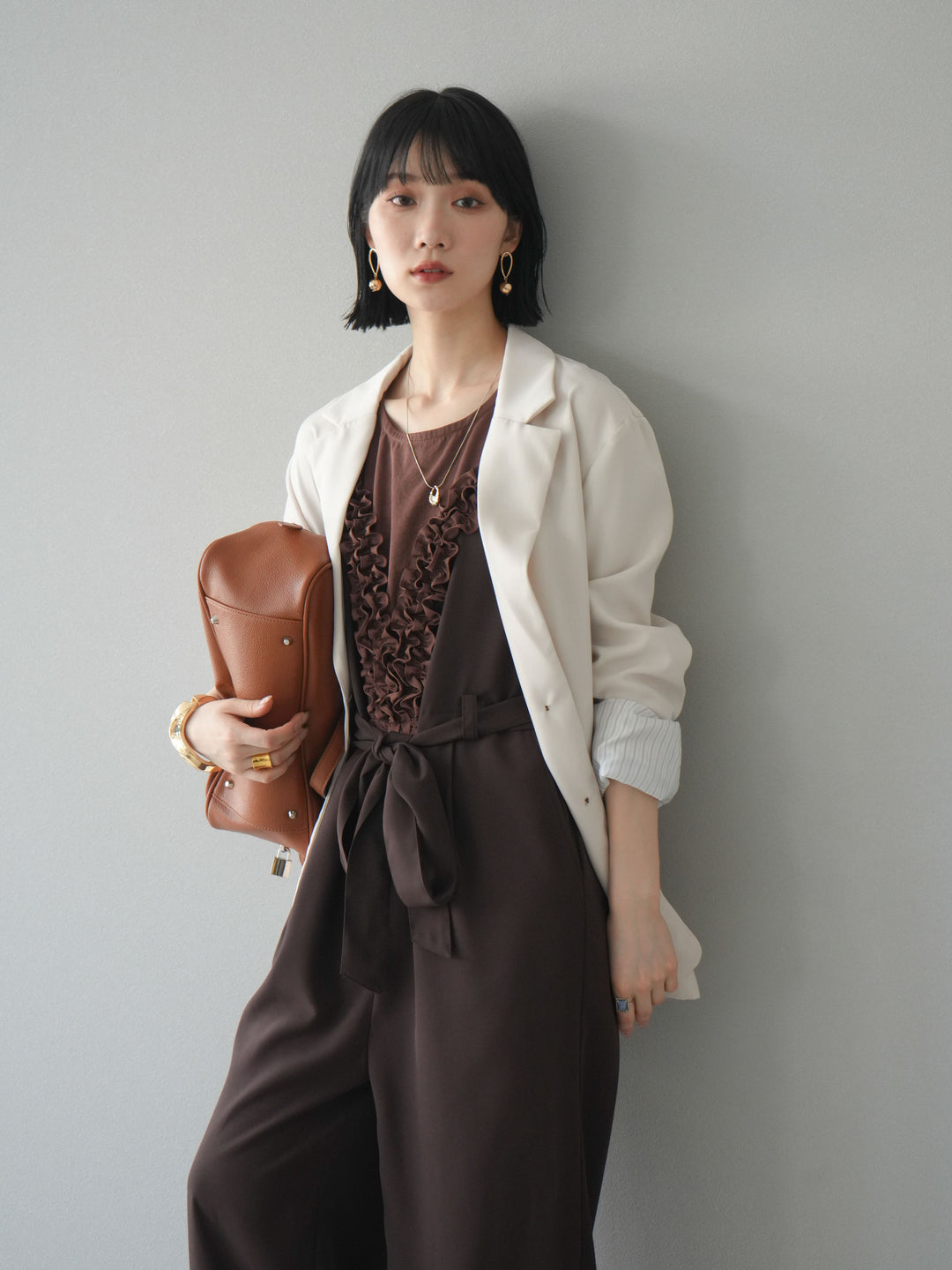 [予約]リネンタッチテーラードジャケット/アイボリー