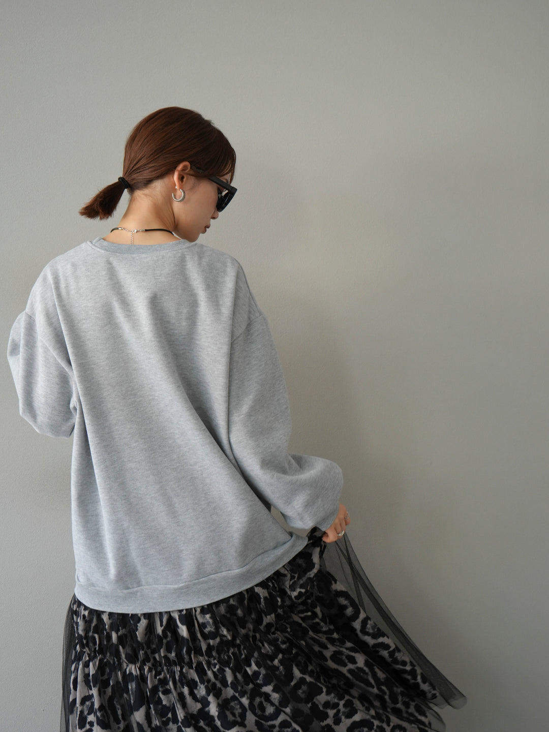 [予約]スウェットドッキングアニマル柄レイヤードワンピース/グレー