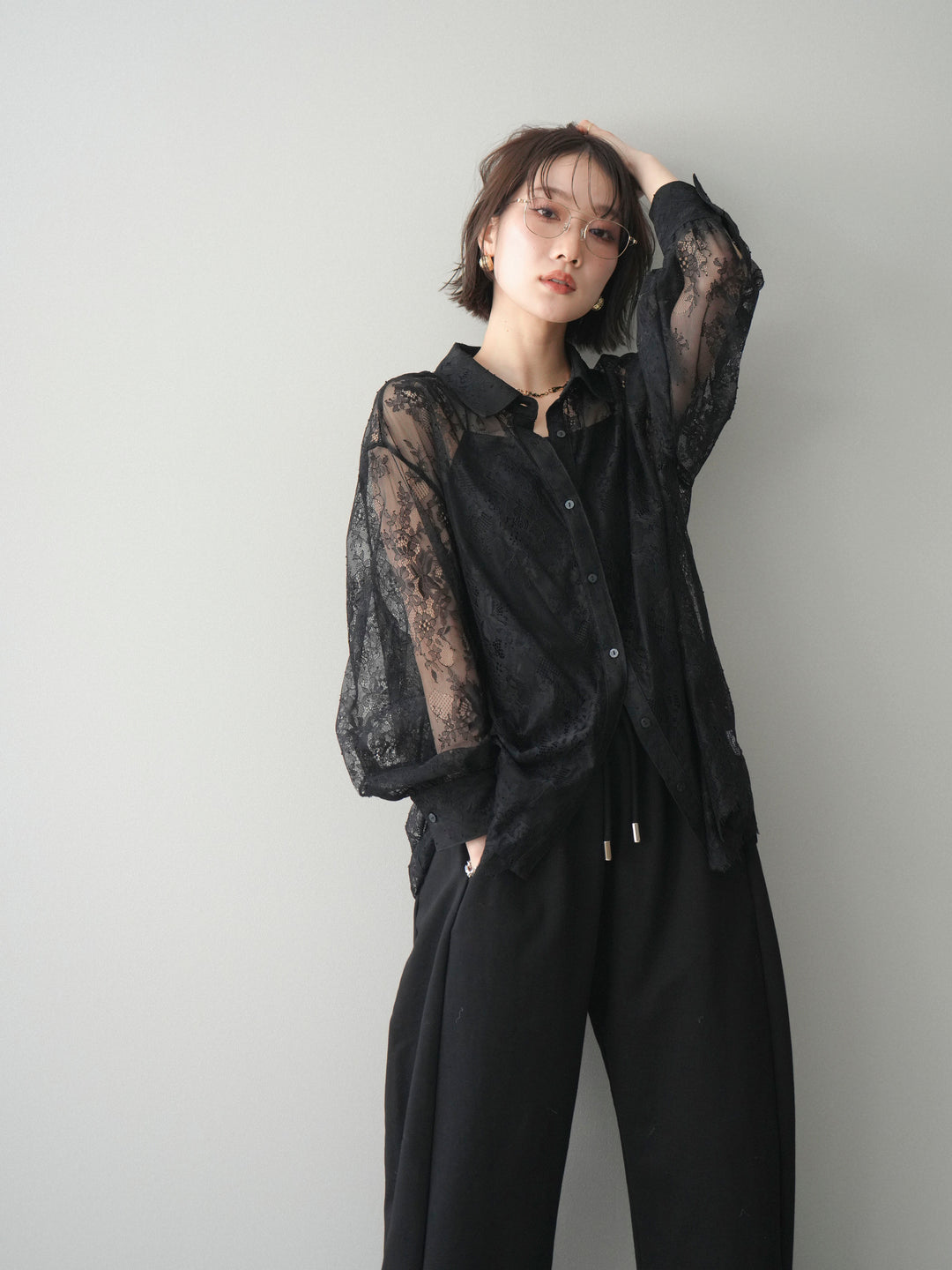 [SET]総レースボリュームスリーブシャツ+選べるアクセセット(2set)