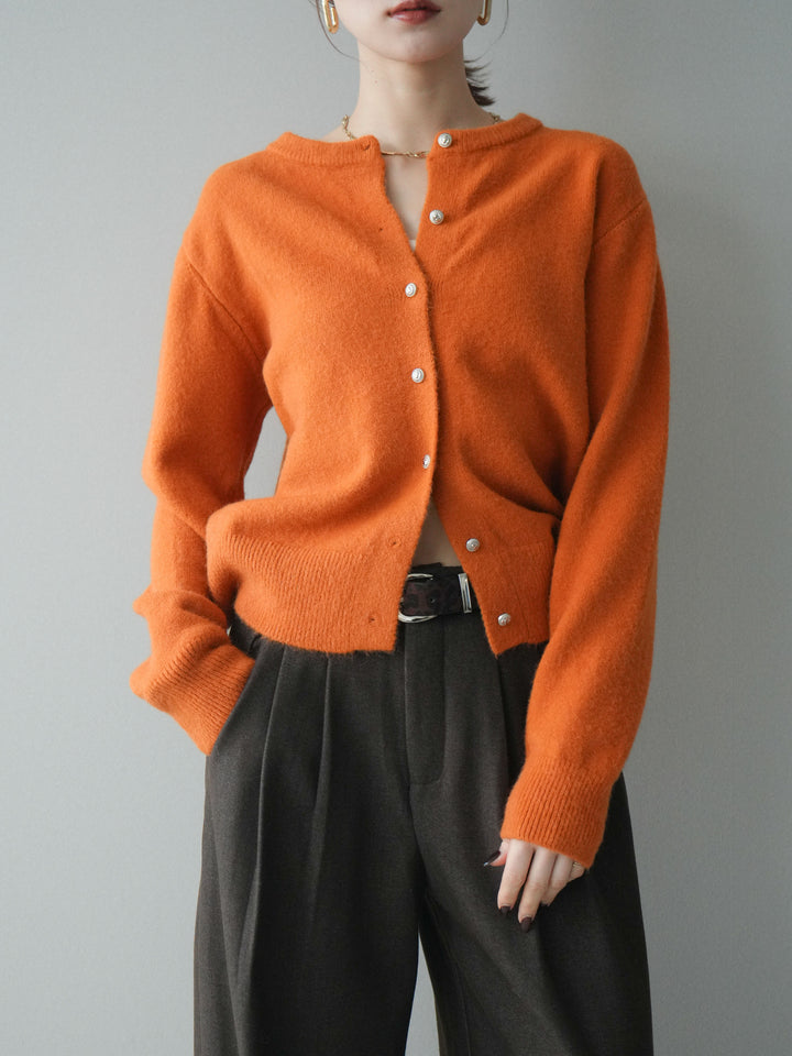[SET]アンティークボタンニットカーディガン+アニマル柄ベルト付きウールタッチワイドパンツ(2set)