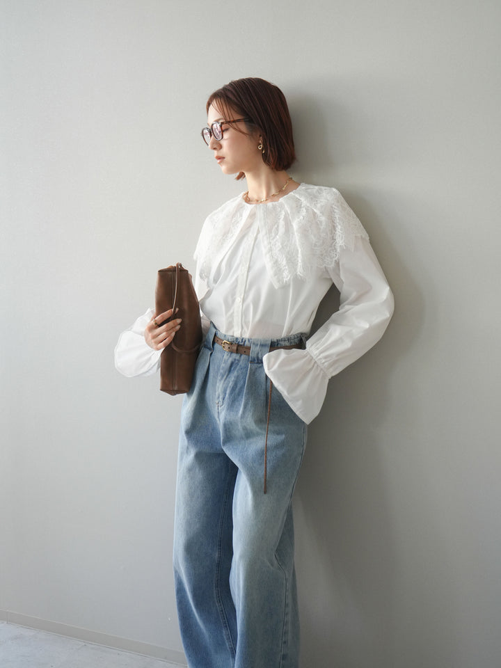 [予約]ビッグレースカラーブラウス/white