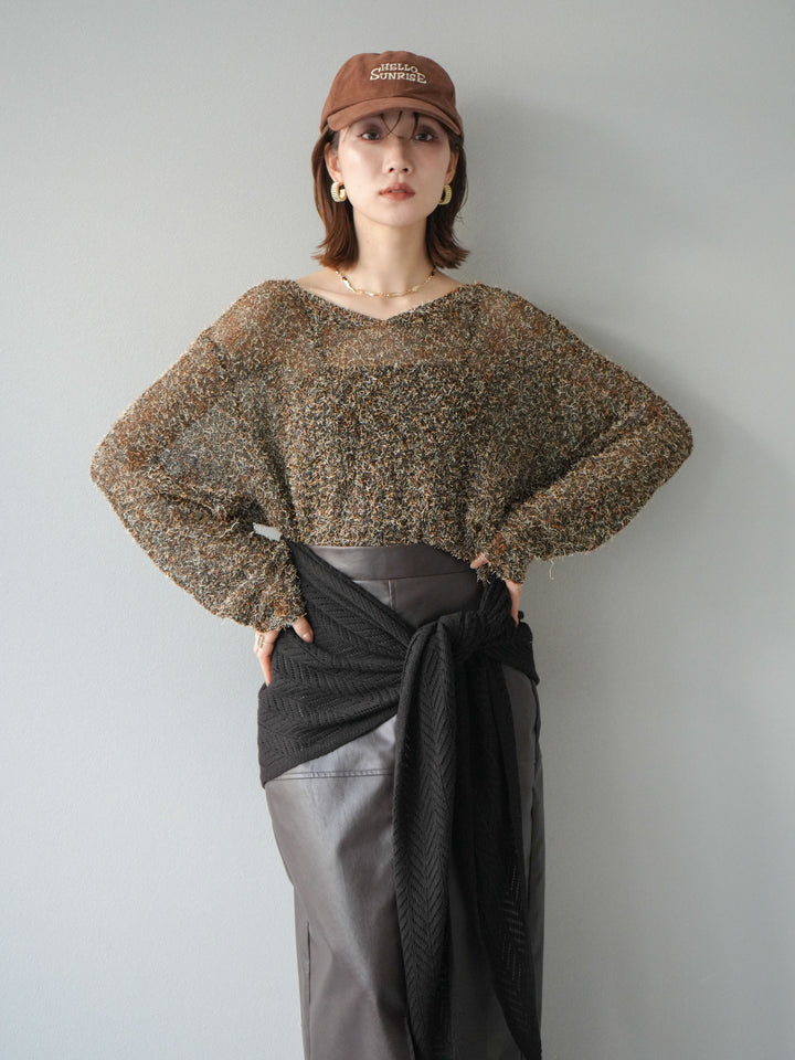 [予約]ミックステープヤーンVネックプルオーバー/オレンジ